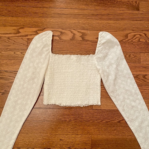 white cottage core broderie eyelet longsleeve top - Picture 2 of 4